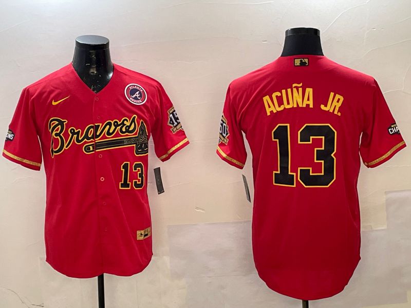 Men Atlanta Braves #13 Acuna jr Red gold Game 2025 Nike MLB Jersey style 1->atlanta braves->MLB Jersey